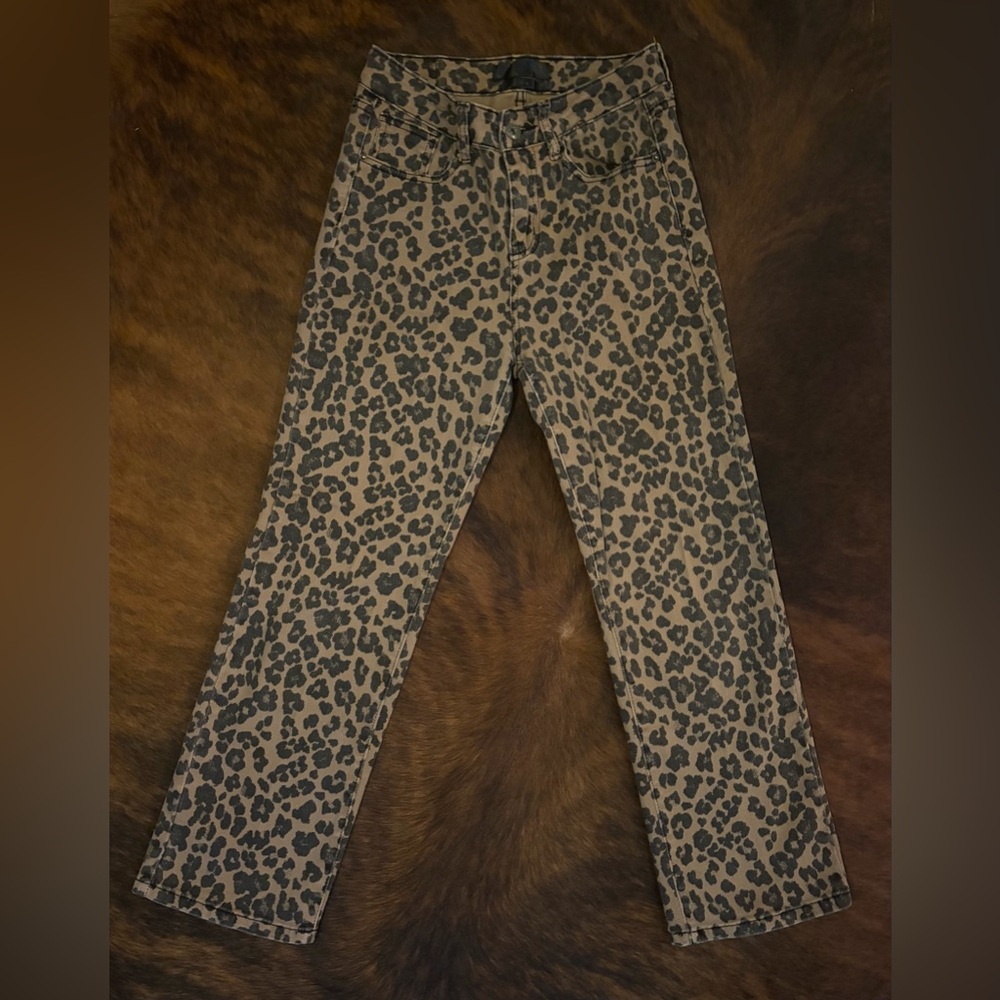 Leopard Print Cropped Flare Jeans